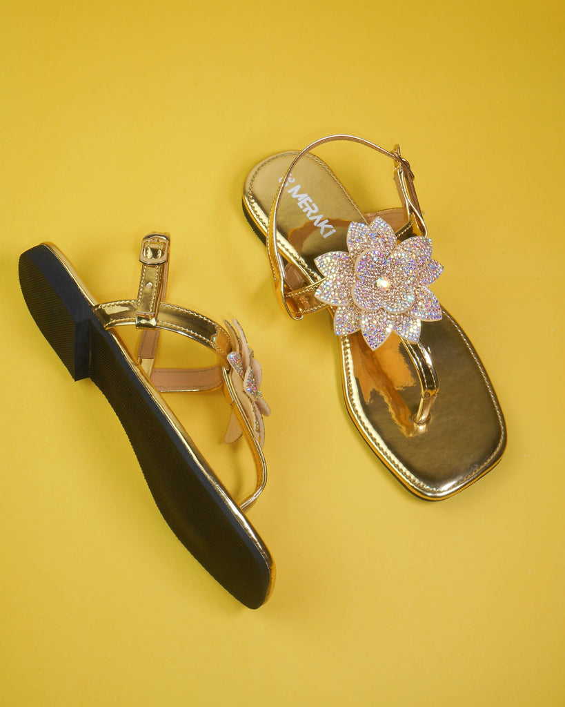 Aurelia Golden Flat Sandal for women