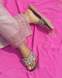 Zephee Black Zardosi Flat Sandal for women