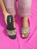 Zephee Black Zardosi Flat Sandal for women