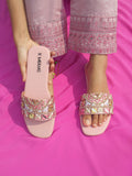Zephee Pink Zardosi Flat Sandal for women