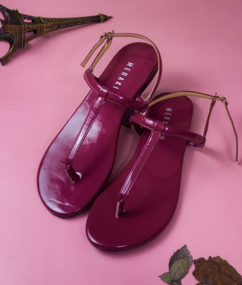 Kiara  Burgundy Red- Flat sandals for women